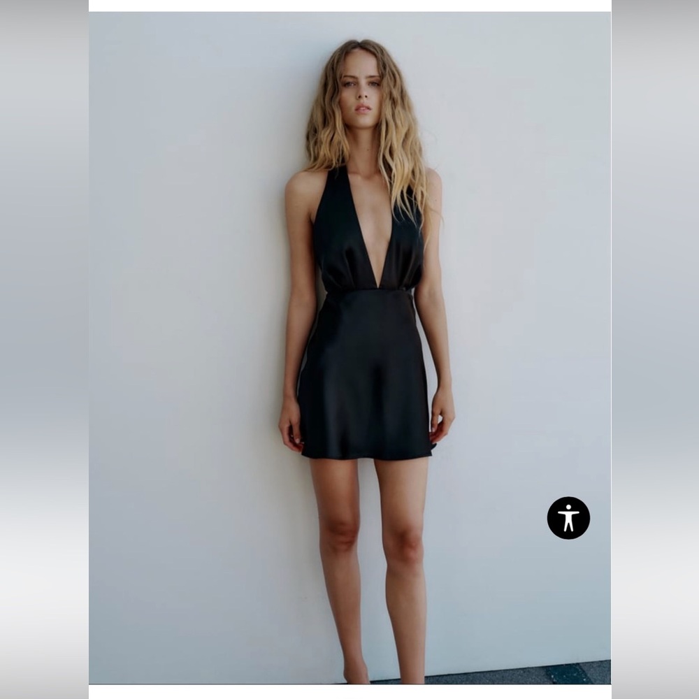 Zara Satin Effect Black Mini Dress